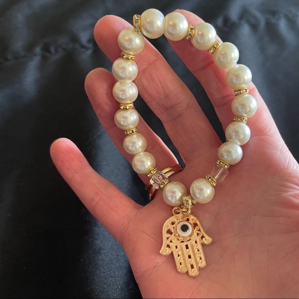 Gorgeous Pearl like Hamsa bracelet